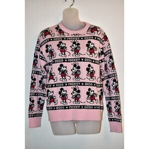 GCDS Disney Mickey Mouse Sweater Top Long Sleeve Heavy Knit Cartoon Pink AS IS